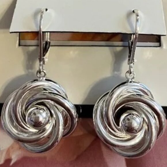 NAPIER Mod/Contemporary Silver Swirl Rose Dangle Earrings**NEW! - Picture 2 of 2